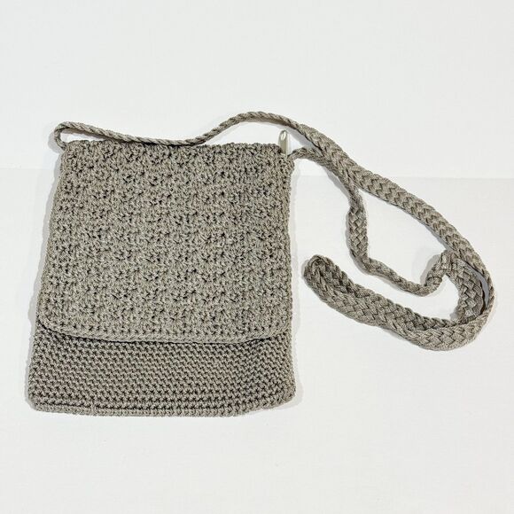 CHATEAU CROCHET GRAY VINTAGE CLUTCH PURSE CROSSBODY BAG BOHO STYLE - Picture 1 of 15